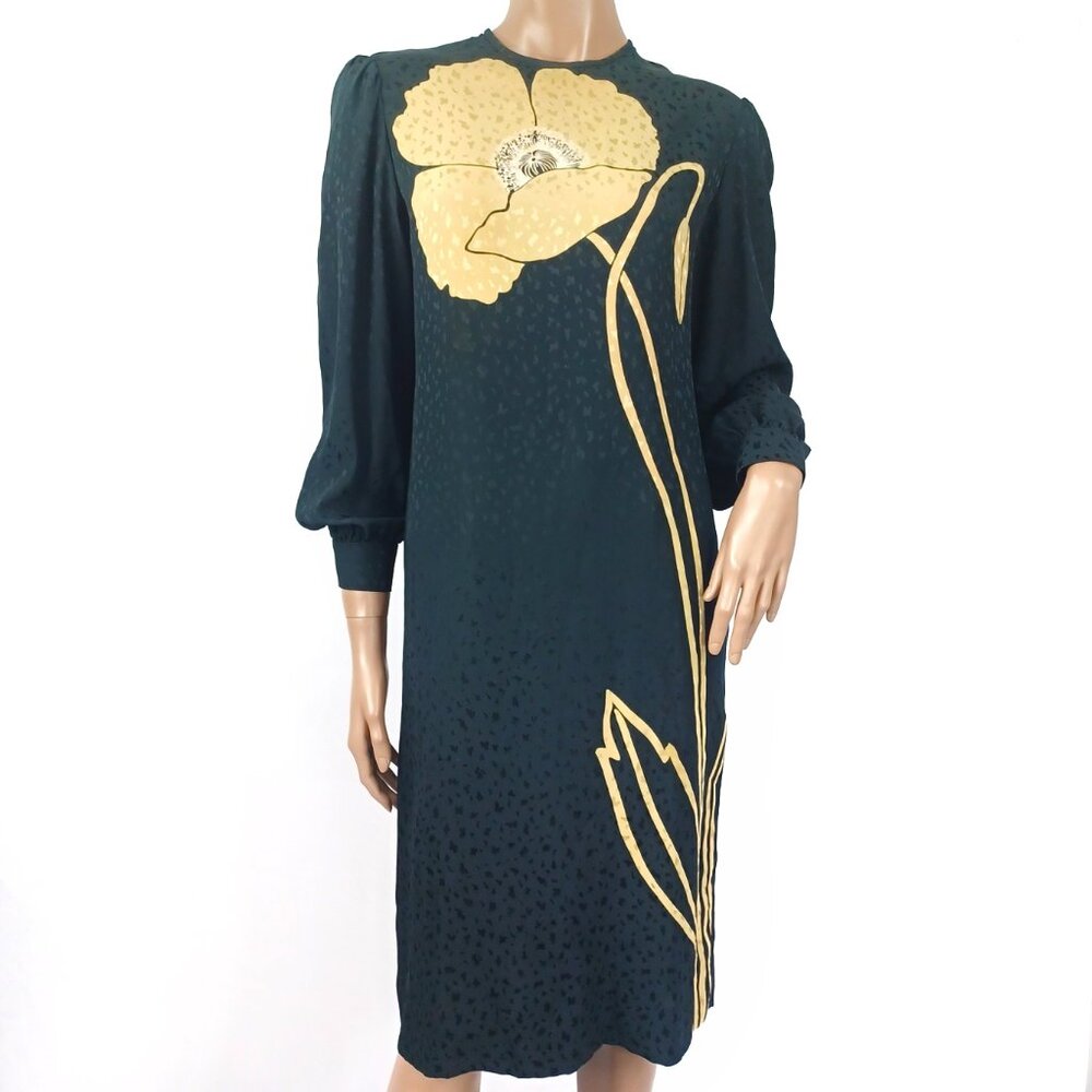 DAVID HAYES Dress VINTAGE Silk Poppy Floral LS 10